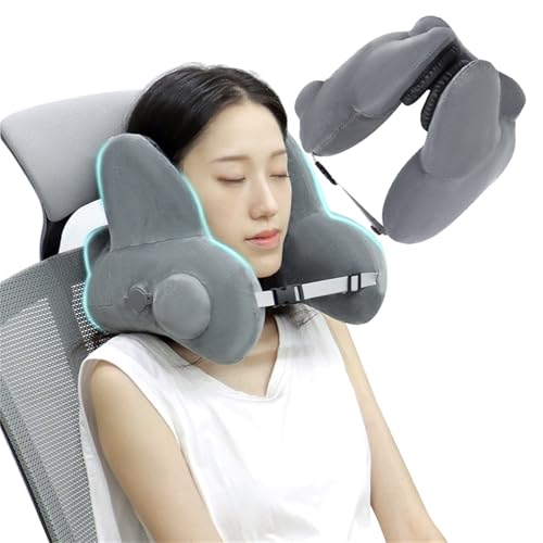 Travel Neck Pillow with Noise-Reducing Earmuffs (Grey)