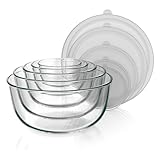 Arendo - R&uuml;hrsch&uuml;sseln aus Glas mit Deckel - Glassch&uuml;ssel 5er Set - 1000ml + 1500ml + 2000ml + 2700ml + 4400ml &ndash; R&uuml;hrsch&uuml;sseln klein bis gro&szlig; &ndash; Borosilikatglas - Salatsch&uuml;ssel Glasschale Salatglasscha