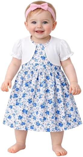 Girl's Crispillo Floral Printed Frock with Short Sleeves T-Shirt | Summer Polyester Knee-Length Baby Dress | Frock for Bab...