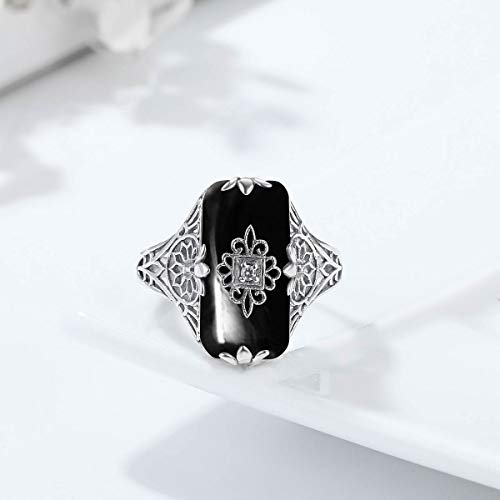 925 Silver Rings for Women White Frosted Gemstone Natural Black Agate Onyx Vintage Engagement Ring Jewelry Mom Gift3
