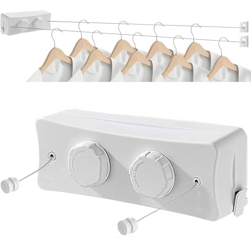 Corde à linge rétractable intérieure et extérieure 5m fil acier inoxydable blanc - 2