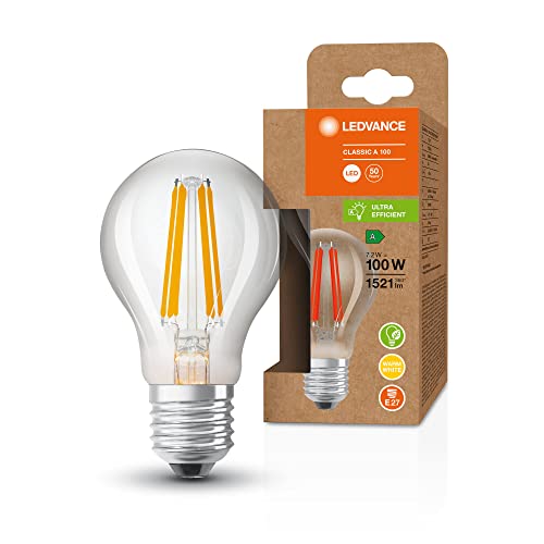LEDVANCE Lampadina a Risparmio Energetico, Lampadina a Filamento, E27, Bianco Caldo, 3000K, 7,2 Watt, Sostituisce La Lampadina da 100W, Efficiente E a Risparmio Energetico, Confezione da 1