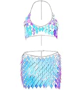 Barode Sequins Tassel Bra Skirts Set Boho Body Chain Sexy Bikini Rave Party Beach Festival Club O...