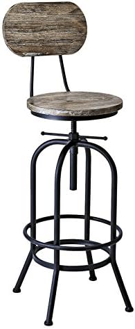 Miyatake Manufacturing Industrial Bar Chair Width 19.3 x Depth 19.3 x Height 41.3-44.1 inches (49 x 49 x 105-112 cm), Black, Natural Wood Vintage Seat KNC-A450