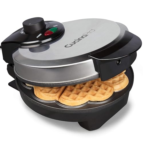 Heart Waffle Maker- Non-Stick Waffle Griddle Iron with Browning Control- 5 Heart-Shaped Waffles by CucinaPro - Image 4