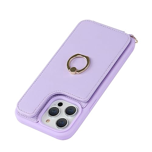 Image of for iPhone 12 /12 Pro Case with Card Holder and Strap for Women,Crossbody Lanyard,RFID Blocking,Kickstand Ring Stand,Snap Clasp,Phone Wallet Cases 6.1 inch(Purple)