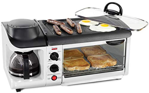 NOSTALGIA BSET300WH Retro 3-in-1 Family Size Breakfast Station, Coffeemaker, Griddle, Toaster Oven