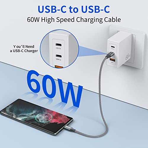 USB C to C Cable (3 Pack 1ft),Short USB Type C Fast Charging Nylon Braided Charger Cord Compatible with iPhone 17 16 Pro/15 Pro Max Android Samsung Galaxy S24 S23 S22,MacBook Pro, iPad Pro USB-C - Image 2
