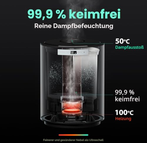 Luftbefeuchter für große Räume, 10-Liter-Dampfluftbefeuchter für das ganze Haus mit automatischer Abschaltung, 3-Stufen-Nebel, maximale Leistung von 1200 ml/h, Abdeckung von bis zu 1000 Quadratfuß