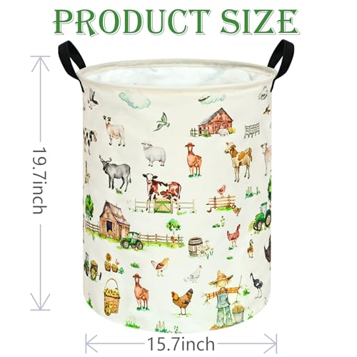 Image of Collapsible Kids Laundry Basket Clothes Hamper, Foldable Storage Organizer Bin, Toy Clothes Storage with Handles for Boys Girls Bedroom, Room Decor Farm