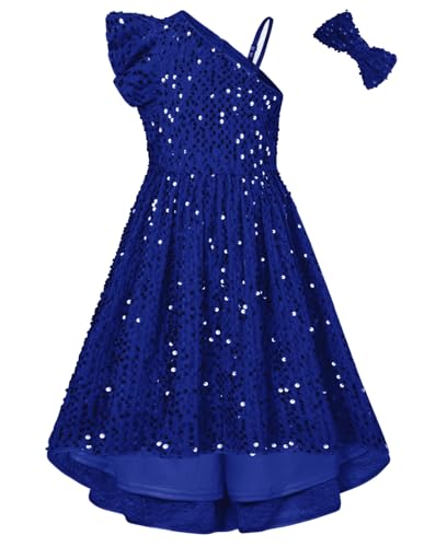 GRACE KARIN Girls One Shoulder Sequin Dress High Low Party Dress for 5-14Y