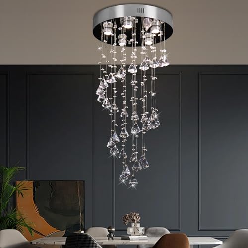 FRIXCHUR Modern Crystal Chandelier Ceiling Light Spiral Raindrop Flush Mount 5-Light GU10 Ceiling Lamp for Living Room Bedroom Dining Room Foyer Staircase (Bulbs Not Included)