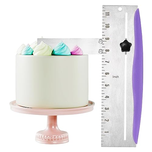 FUOBECIE Stainless Steel Cake Scraper Smoother - 12 Inch Adjustable Tool for Buttercream Edges & Cake Icing Finishing