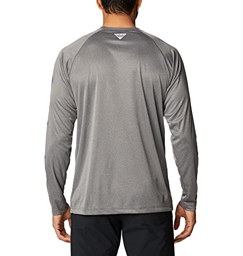 Columbia Men's Clg Terminal Tackle Long Sleeve Shirt, Lsu - Charcoal Heather, Lt #TOP1