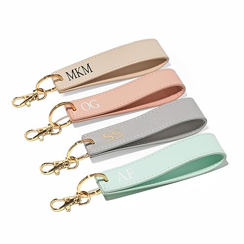 Personalised Wristlet Keyring, Monogrammed Strap Key Ring, Initials Gift, Personalised Gift, Loop Car Keychain, Faux Saffiano Leather
