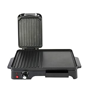 Schallen Electic Black Table Top 2 in 1 Versatile Adjustable Temperature Grill Griddle and Hot Plate Cooking Grilling Machine