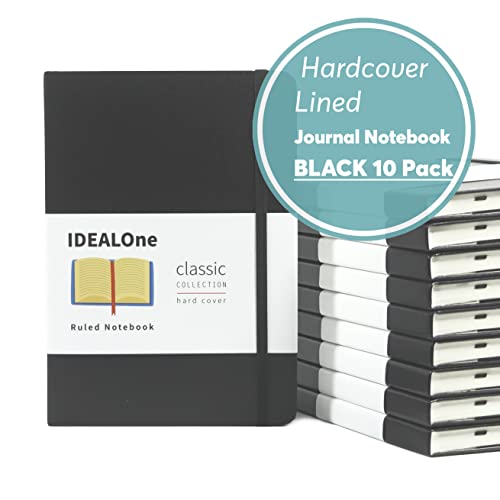 Idealone Journal Notebook Lined Classic Hardcover – Work, Home, School, 5.7 X 8 Inches, 7Mm Wide College Ruled,160 Pages, 100Gsm Thick Paper, Elastic Band, Ribbon Bookmark, Black #TOP7