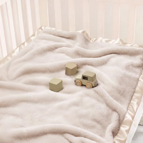 Image of Pro Goleem Fleece Baby Blanket with 2 Inch Satin Trim Soft Anti-Static Plush Blanket for Boys and Girls Christmas Baby Gifts for Babies 30''x40'',Khaki
