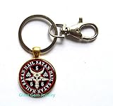 Ideal zum Verschenken Pentagramm-Schlüsselanhänger, charmanter Ziegenkopf, Baphomet, roter Schlüsselanhänger, Schmuck, Gothic-Satanismus-Collierer, Q0138