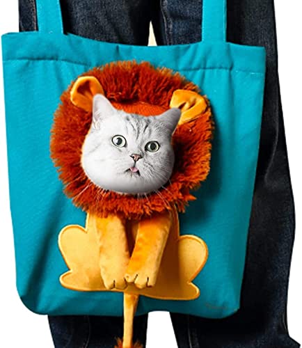 Lion-Shaped Cute Cat Carrier, Portable Cat Shoulder Carrying Bag, Pet Canvas Shoulder Carrying Bag, Pet Carrier Outdoor Travel Handbag For Small Animals Dogs Cats (Lake Blue) #TOP27