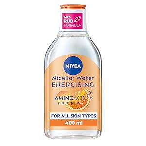 NIVEA Micellar Water Energising (400ml), Micellar Cleansing Water with Amino Acid Complex + Vitamin C, Vitamin B3 and Cranberry Extract, Effective Make-Up Remover