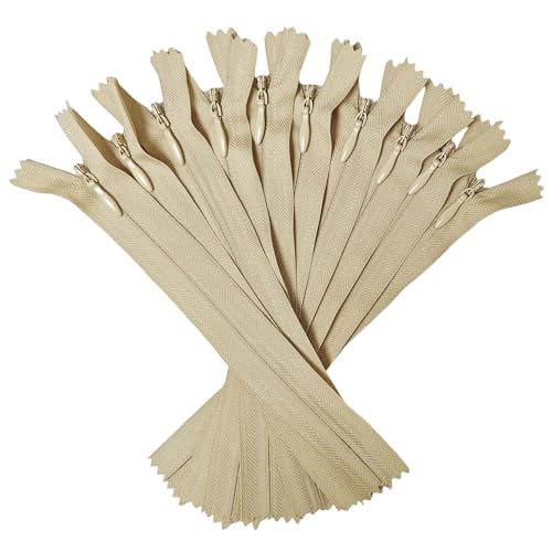 YaHoGa 10PCS 20 Inch Invisible Zippers for Sewing Dresses Skirts Tan