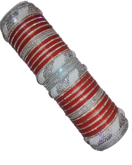 Purnima Traders-Bangles Silver nihar chudas Set/Punjabi Choora/Punjabi Chuda/Bridal Chuda Bangles/Chuda set for Women's