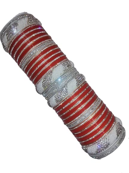 Purnima Traders-Bangles Silver nihar chudas Set/Punjabi Choora/Punjabi Chuda/Bridal Chuda Bangles/Chuda set for Women's
