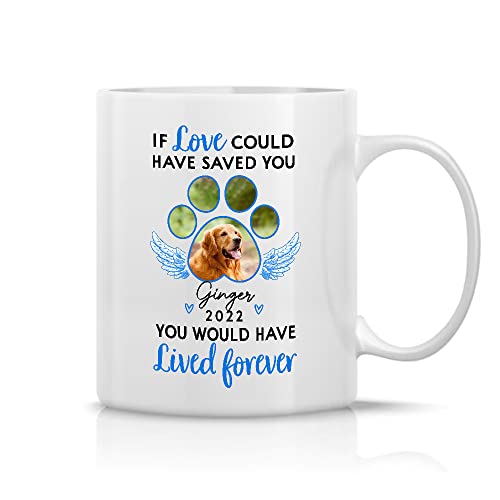 Personalized Pet Memorial Coffee Mug For Dog Cat Pet Loss Touching Sayings And Photo Pet Paw With Angel Wings Custom Name Photo Pet Loss Gifts White Ceramic 11 15oz Cup For National Pet Day