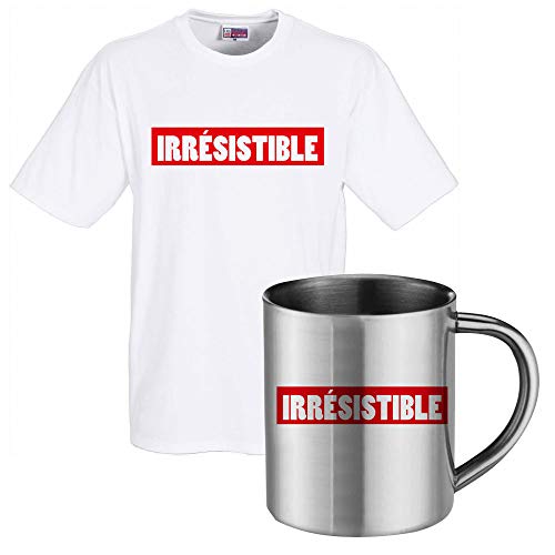 Tee shirt blanc de qualité supérieure et mug inox au style unique