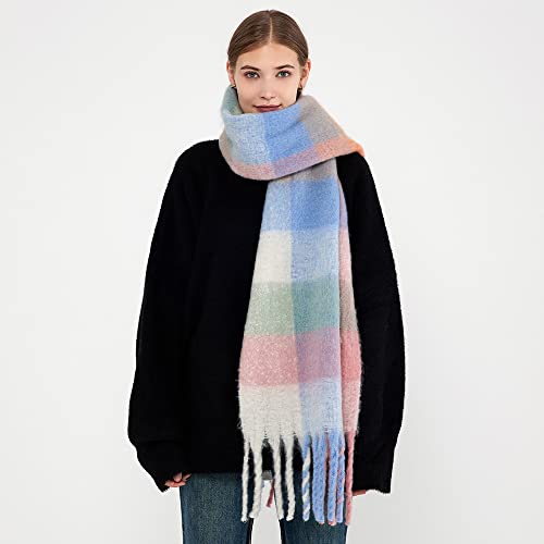Large Chunky Plaid Scarf Checked Colorful Oversized Scarves Soft Big Cashmere Wool Thick Winter Warm Blanket Women3