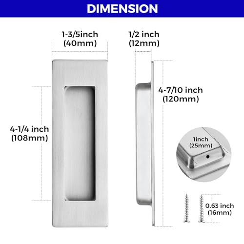 JOY DECOR 8 Pack Pocket Door Handles, 4.72" Rectangular Recessed Pulls for Sliding Closet and Barn Doors, Brushed Nickel Flush Finger Pulls by JOY DECOR - Image 3
