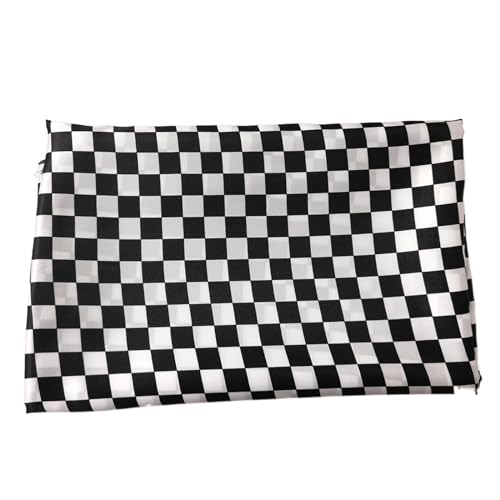 QRXALISA Satin Stoff 1 Meter x 1,48 Meter Schachbrett Kariertes Satingewebe, geometrisches seidiges Charmeuse-Material for Schal, Kleid, Futter, Nähen, Heimwerken(Black)