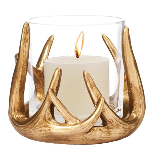 DN DECONATION Kerzenhalter Weihnachten, Hirschgeweih Deko Gold Resin...