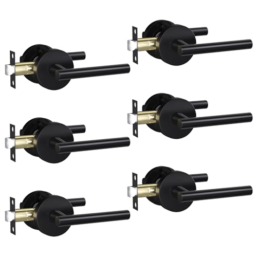 Image of Goldenwarm 6 Pack Matte Black Passage Door Handle Black Door Handles Interior Zinc Alloy Heavy Duty Reversible Passage Door Levers for for Hallways and Closets(no Lock)