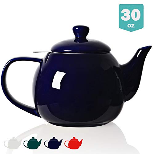Sweejar Porcelain Teapot with Infuser and Lid, 30 OZ(Navy)