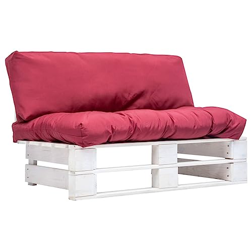 CKioict Conjunto de Asientos para Exterior Juego de salón Sofá de jardín Sofá de jardín de palets con Cojines Rojos Madera de pinoAdecuado para Balcón Terraza Salón