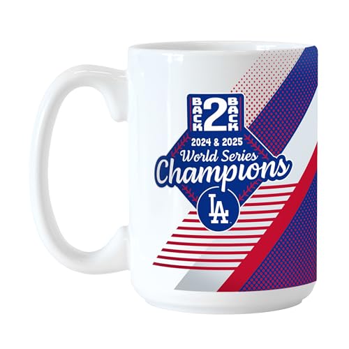 Logo Brands Los Angeles Dodgers 2024 and 2025 Back to Back World Series Champions 15 Ounce Coffee Mug
