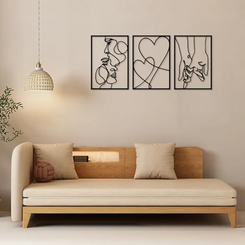 Lot de 3 décorations murales abstraites en métal noir baiser - 7