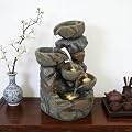 Outdoor Water Fountain with LED Lights, Resin Bowl Waterfall Fountain for Garden Decor Indoor Outdoor Use, 10.2"x6.9"x15.7" (Light Brown)