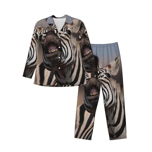 Portrait Of Zebra Smile And Teeth Mens Pajamas Set Button Down Sleepwear Set Long Sleeve Loungewear With Pockets3