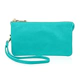 Convertible Faux Leather Wallet Purse Clutch - Mini Croc Handbag Detachable Chain Crossbody Strap Phone Holder (Turquoise)