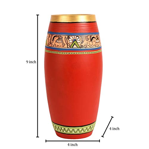 Image of Aakriti Art Creations Vase Earthen Red Madhubani Set of 3 | Hand-Painted Terracotta Flower Vases | Matte Finish Decorative Vases for Living Room, Table & Floor Decor
