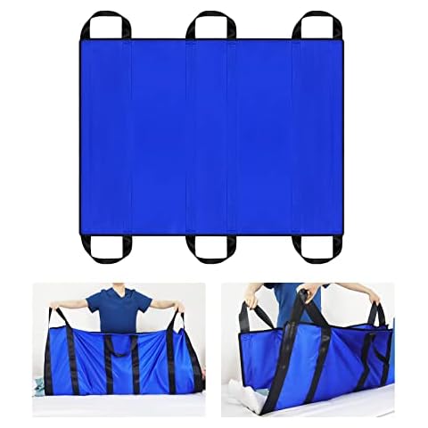LOSCHEN Positioning Bed Pad With Reinforced 6 Handles For Lifting, Turning, Moving And Positioning, Waterproof Reusable Transfer Sheet For Patients And Disable — Double-Layer Nylon (Blue, 48*40inch) Cover