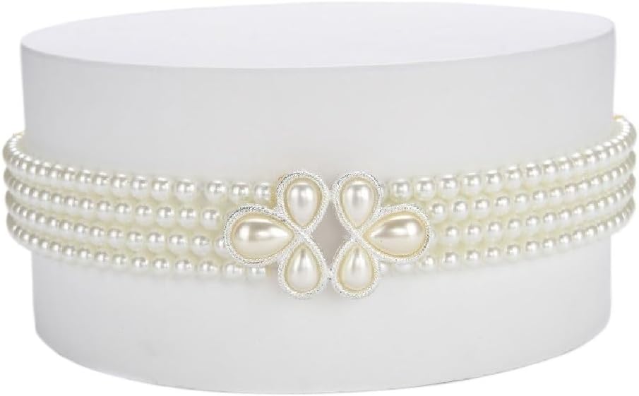 Women's Pearl Waist Chain Decoration Belt Dress Elastic Stretchy(Onecolor)