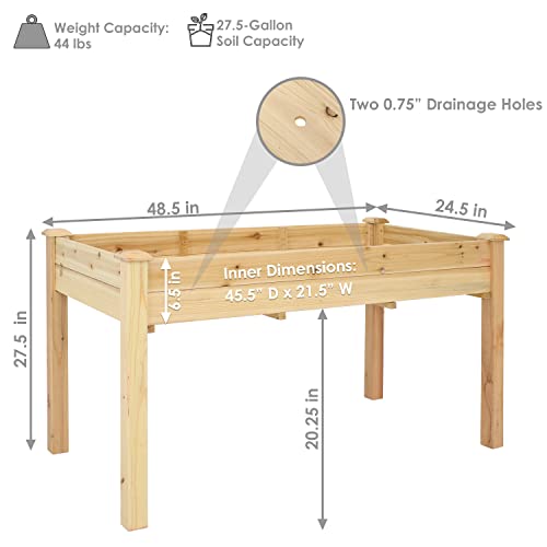 Sunnydaze 48.5" Wood Raised Garden Bed - Outdoor Rectangular Elevated Planter Box With 2 Drainage Holes #TOP3