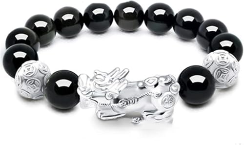 Bracelet perles oeil de tigre et obsidienne noire - Bijou homme et femme en agate 12mm