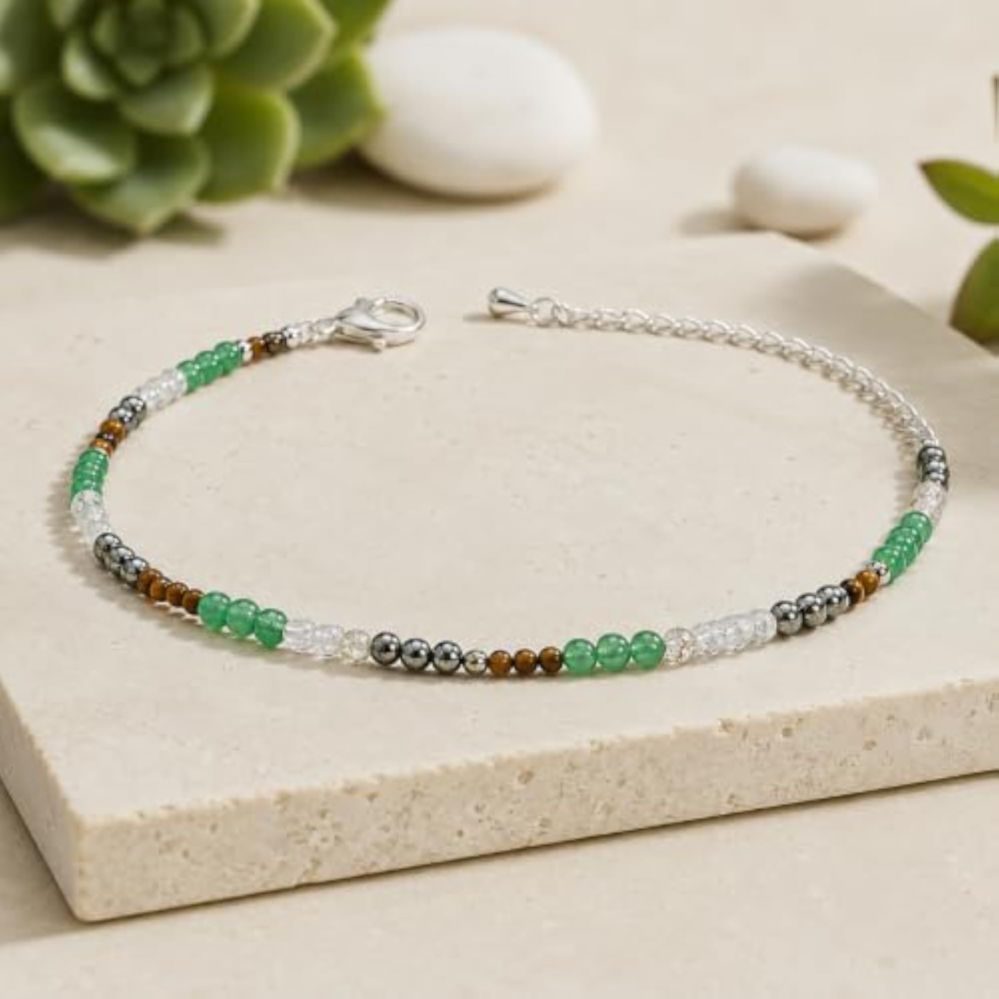Money Magnet Anklet with Selenite Charging Plate, AAA-Grade