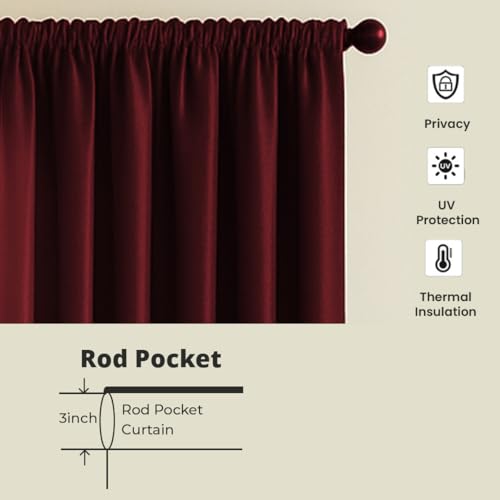 Image of LINENWALAS 100% True Blackout Curtains (5 Feet) - Set of 2 Panels | Complete Light Block | Thermal Insulated & Noise Reducing Room Darkening Curtains Rod Pocket Hanging Home Decor (Aesthetic Maroon)
