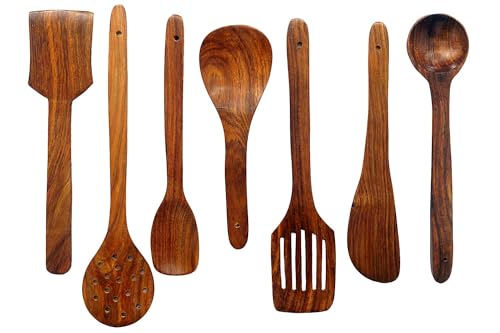 Image of Wooden Spoon for Cooking and Serving (Set of 7 (with Holder))
